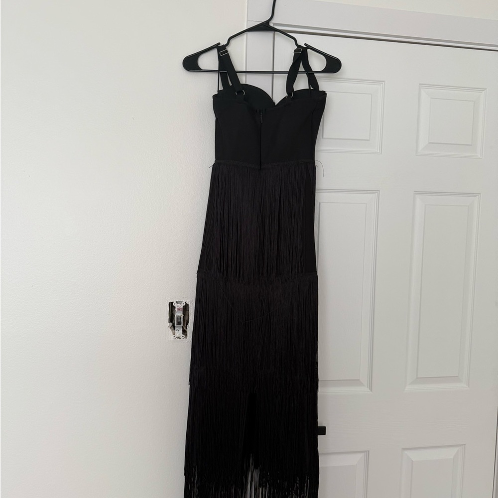 Black Fringe Strap Dress - Elegant Evening Dress
